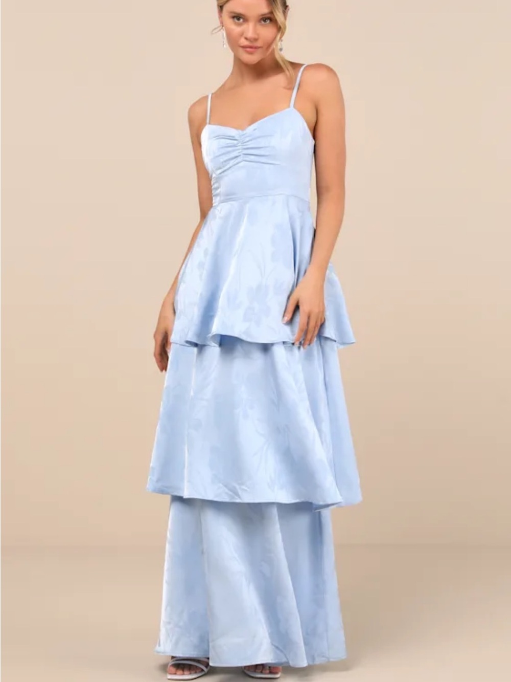 Lulus Prigette Light Blue Jacquard Tiered Maxi Dress